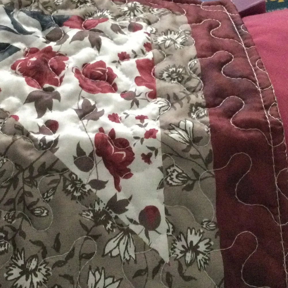 Quilted Patchwork Pillow sham in Black, Brown, Cream and Burgundy